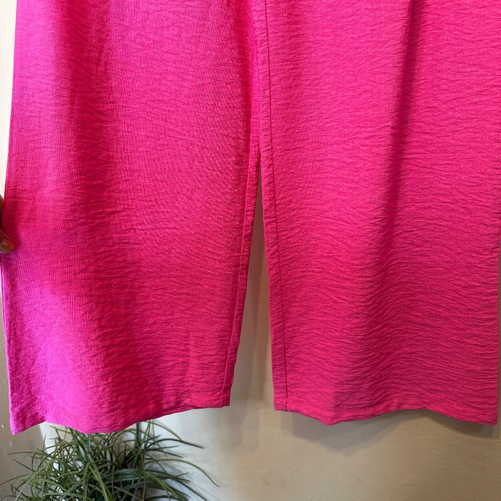 HG Barbie Pink Elastic Pull On Hip Pockets Wide Leg Lightweight Barbiecore Pants - Picture 8 of 12